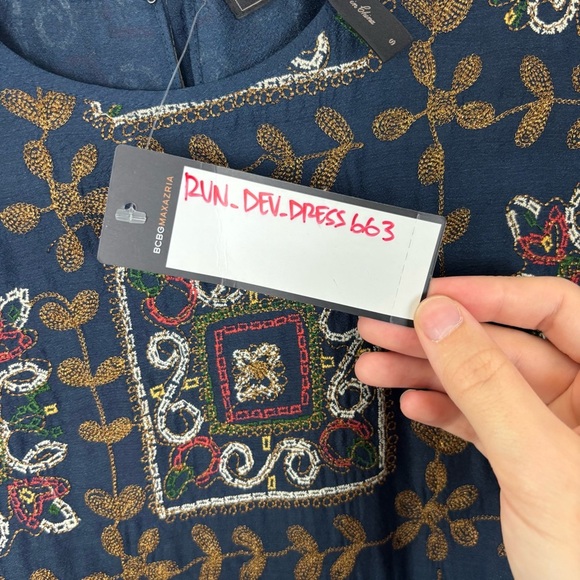 BCBG Maxazria Maxi Dress Womens Sz S Multicolor Embroidery Long Sleeve Blue Boho - Picture 6 of 7